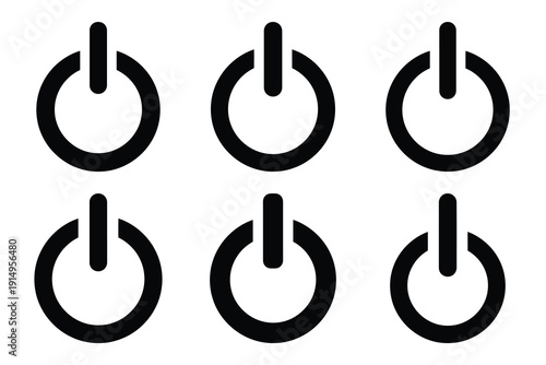 Popular silhouette icons of  power button on white background.