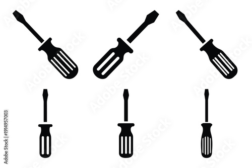 Popular silhouette icons of  screwdriver on white background.