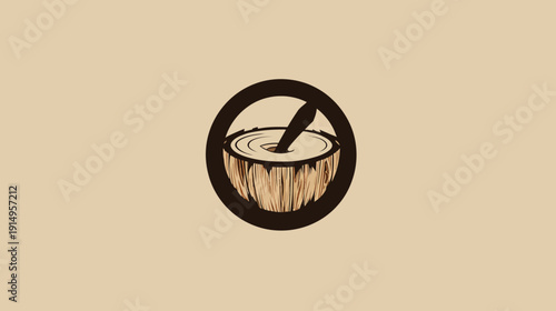 Circular logo depicting a wooden bowl with a pestle inside, encircled by a dark outline