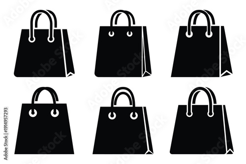 Popular silhouette icons of  shopping bag on white background.