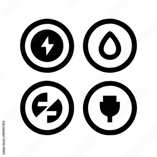Four icons representing different types of energy and power sources