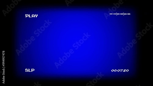 Retro vhs blue screen background with glitch effects and playback overlay, subtle analog glitch artifacts, perfect for retro-themed projects, nostalgic transitions. 4K video