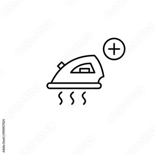 Iron and plus symbol. Laundry addition, extra clothing care. Pixel perfect, editable stroke vector icon