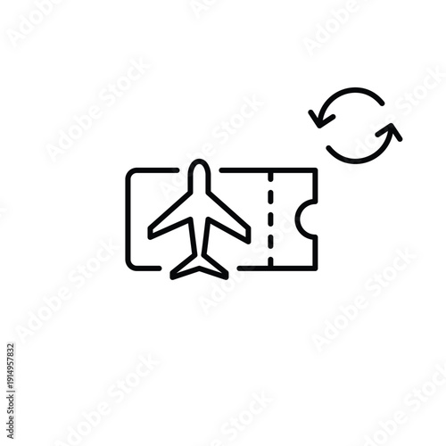 Plane ticket and renew arrows. Travel update, flight status refresh. Pixel perfect, editable stroke vector icon