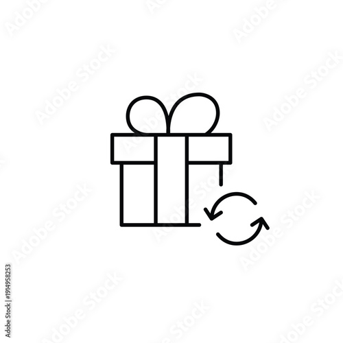 Gift box and renew arrows. Present exchange. Pixel perfect, editable stroke vector icon