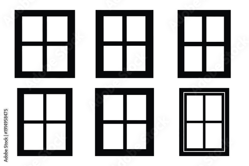 Popular silhouette icons of  window frame on white background.