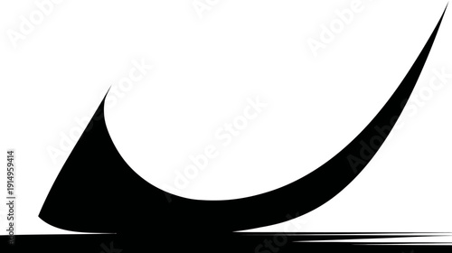 A black abstract design with a curved shape and lines on a white background