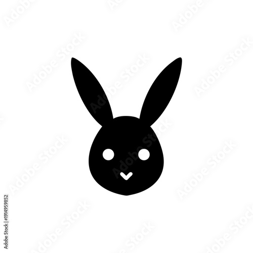 Solid silhouette rabbit head icon with upright ears minimal Vector illustration
