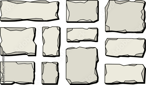 Assorted torn paper pieces with rough edges and varying sizes