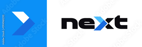 Business logo design of Next with arrow sign in minimalist style. Design of movement toward a goal, progress and transition. Vector illustration 