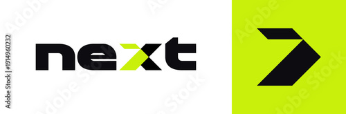 Business logo design of Next with arrow sign in minimalist style. Design of movement toward a goal, progress and transition. Vector illustration 