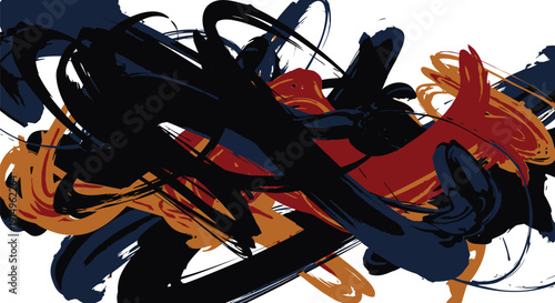 Vibrant abstract vector artwork with expressive black, orange, and red brushstrokes on white background