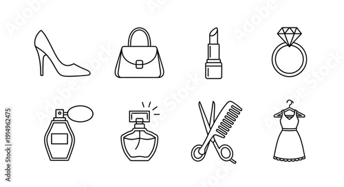 A collection of various beauty and fashion accessories illustrated.