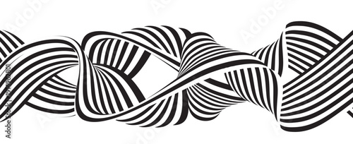 Black on white abstract perspective line wave stripes with 3d dimensional effect isolated on white.vector