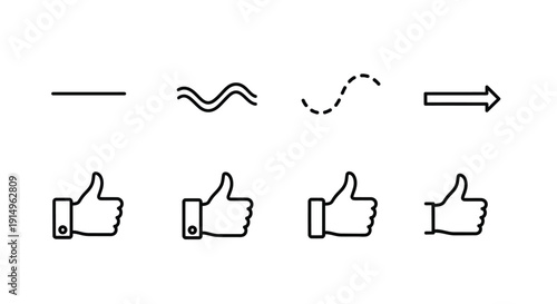 Illustrations of different types of lines and thumbs up gestures