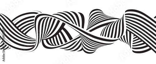 Black on white abstract perspective line wave stripes with 3d dimensional effect isolated on white. vector
