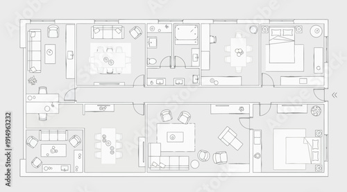 A floor plan for a large building with multiple rooms and hallways