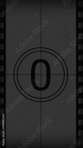 Old Film Countdown 5 to 0 Second Vertical Screen Overlay with Vintage Grain and Flicker Effects 4K Animation