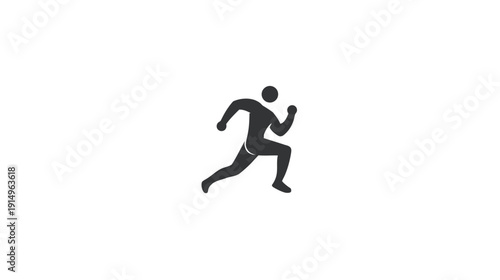 A grayscale icon depicts a silhouetted figure in motion, running across a clean white background