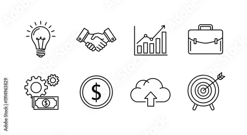 Icons representing various aspects of business and entrepreneurship