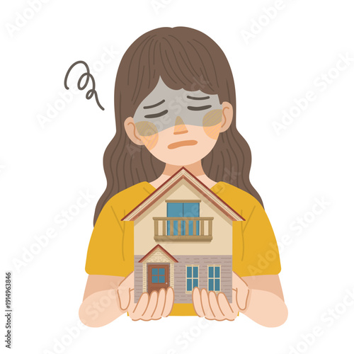 一戸建てを購入したことを、後悔している女性のイラスト
