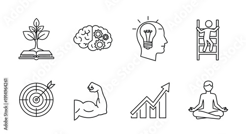 Icons representing various aspects of personal development and growth