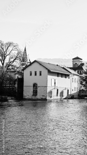 Monochrome Landscape Of Historic Canal In Annecy Ancient City Center