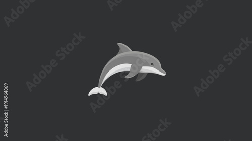 A gray cartoon dolphin in a dark background, in pixel art style