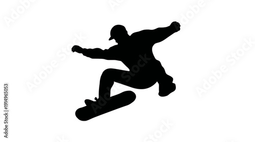 A silhouette depicts a person performing an action on a board, with a focus on motion