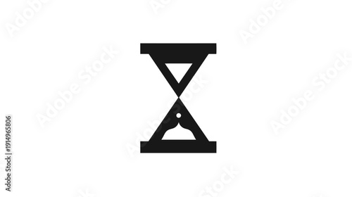 A stark minimalist symbol of an hourglass in black against a white background