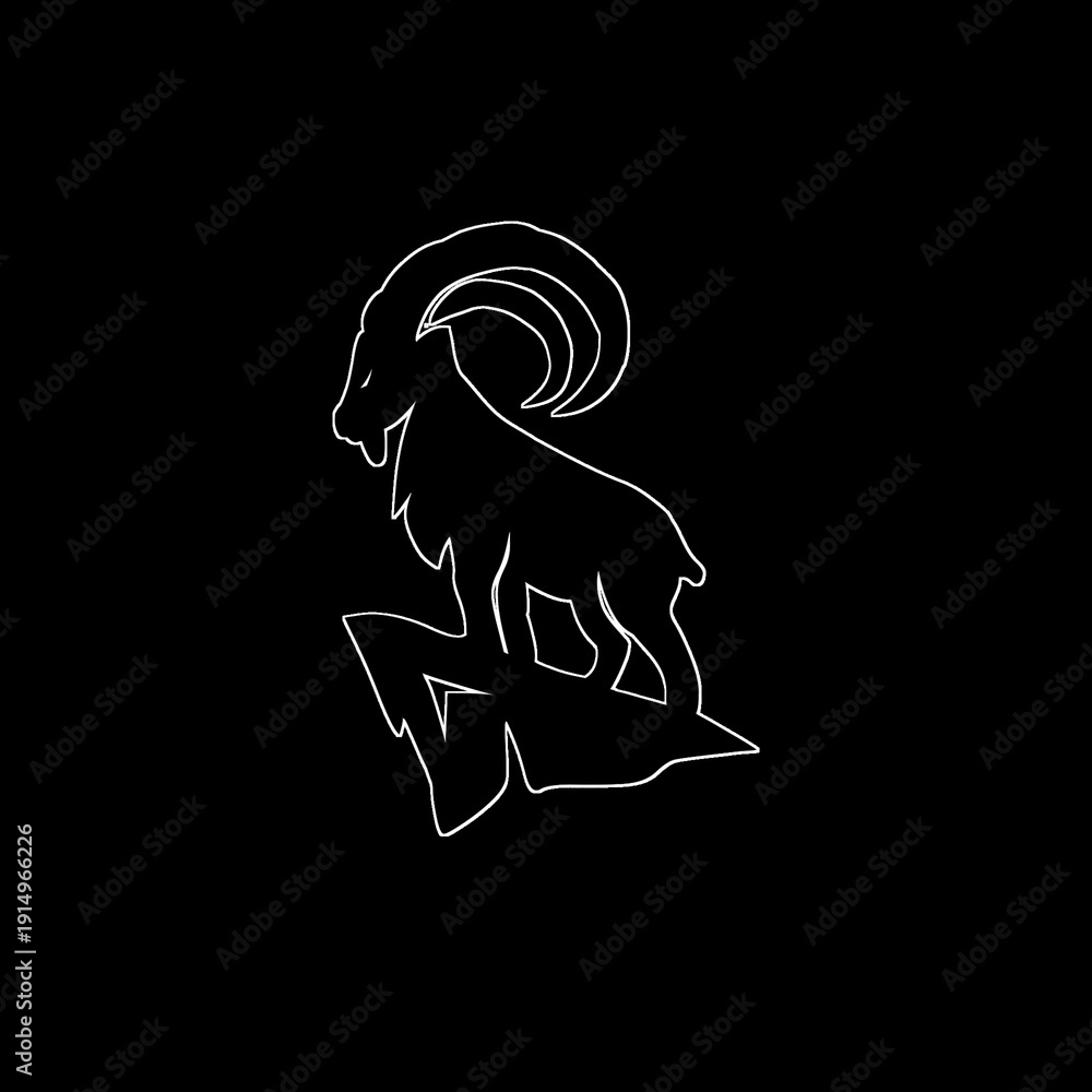 Fototapeta premium Vector illustration of a silhouette of a long-horned goat, a mountain goat, in black with a transparent background