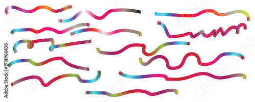 Colorful squiggles with hand drawn grunge texture, abstract bold wavy lines and swirls. Fun childish line wave and spiral doodles, curvy stripes, simple playful linear scribbles vector set ..