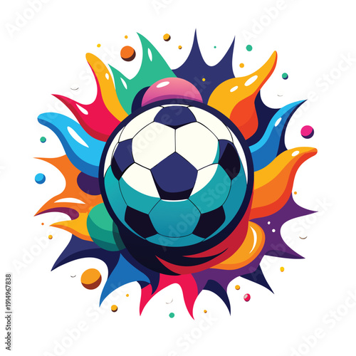 colorful soccer Football with flames