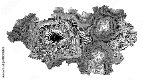 Abstract black and white topographic map, created with thick lines on white background