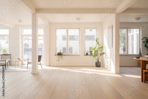 Bright Spacious Empty Living Room With Large Windows And Natural Sunlight In Modern Apartment