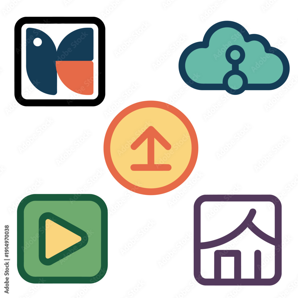 custom made wallpaper toronto digitalA collection of colorful icons representing various digital concepts on a light gray background