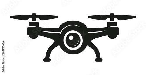 A sleek drone icon on a black background with the word DRONE