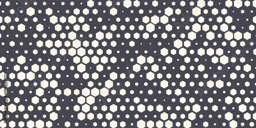 Vector Geometric Halftone Hexagon Shapes Technology Oscillation Wave Abstract Background. Hexagonal Retro Simple Pattern. Minimal 80s Style Dynamic Tech Wallpaper
