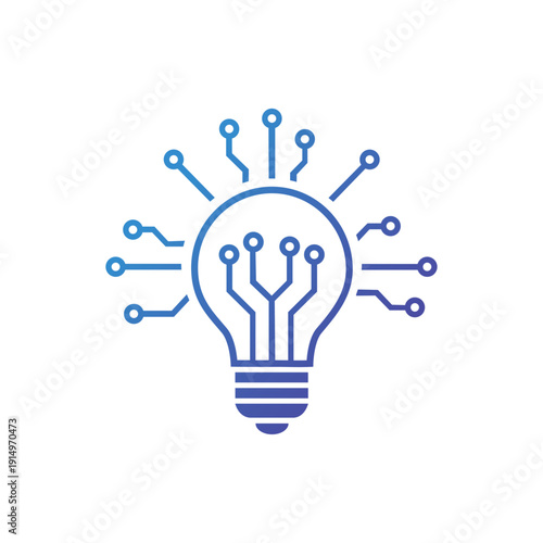 Artificial Intelligence Innovation Concept – Light Bulb with Digital Circuit Technology Icon Vector Illustration