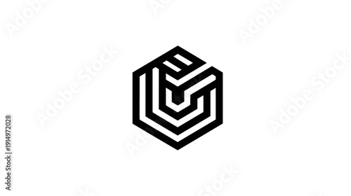 A geometric, stylized emblem with interconnected shapes and clean lines, in a minimalist style