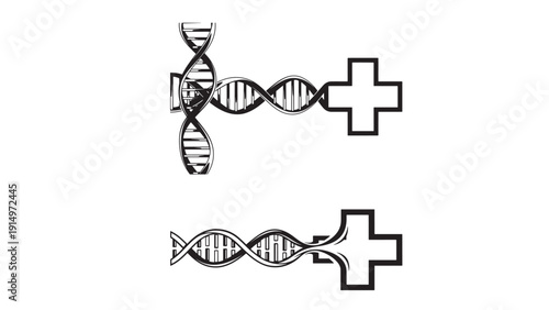 DNA Strand With Medical Cross Icon Representing Genomic Medicine, Genetic Testing Services, Precision Healthcare And Biotech Commercialization Vector Illustration