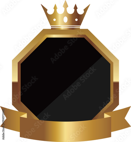 高級感のあるリボン付きエンブレムフレーム　ブラック＆ゴールド