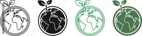 Evolution of environmental awareness depicted through globe icons with plants