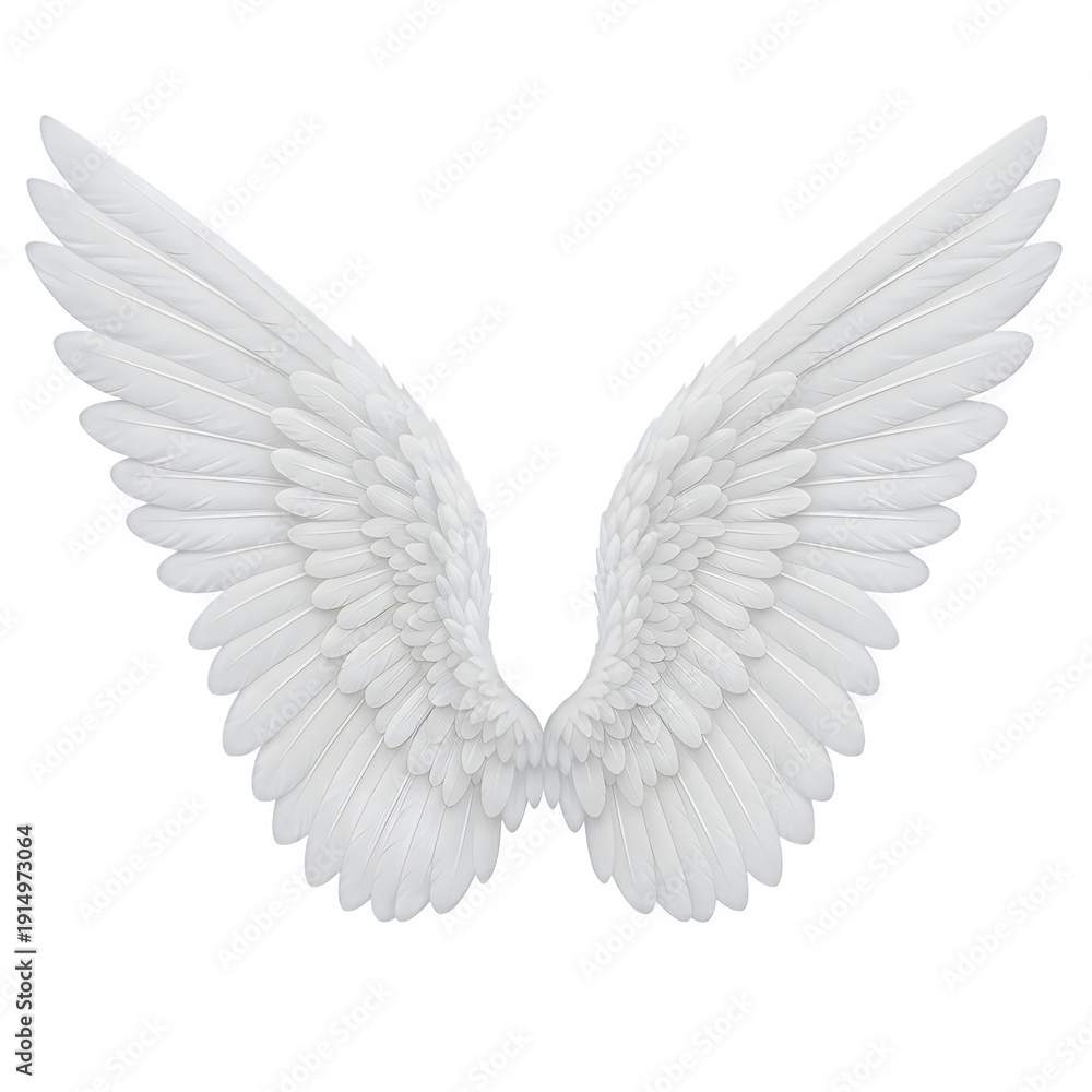 Fototapeta premium A white wing sculpture on a white background isolated on transparent background