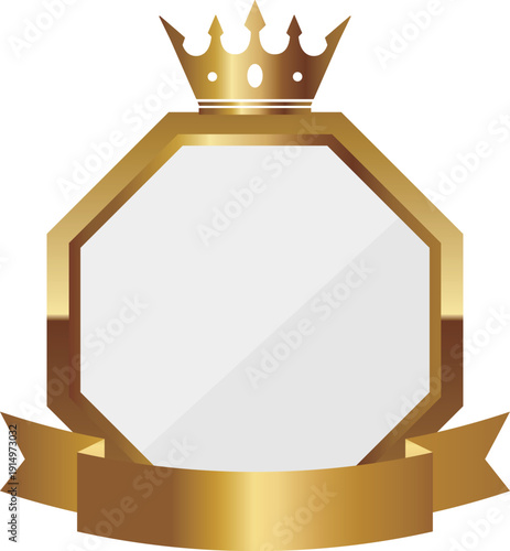 高級感のあるリボン付きエンブレムフレーム　ホワイト＆ゴールド