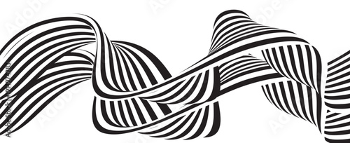 Black on white abstract perspective line wave stripes with 3d dimensional effect isolated on white. vector