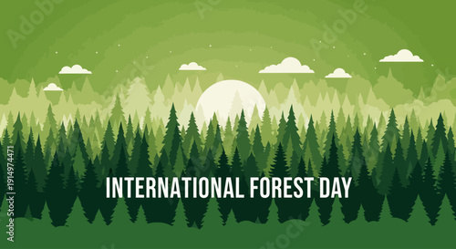 Forest landscape illustration for International Forest Day from a distant viewpoint