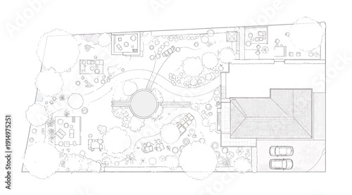 A black and white blueprint of a building