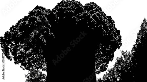 A striking black and white image portraying trees with a stylized and dramatic visual style