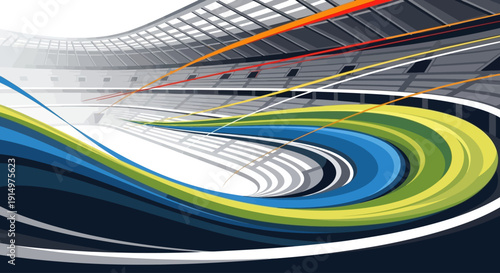 Dynamic abstract swirling lines and curves in a futuristic digital art composition with vibrant colors